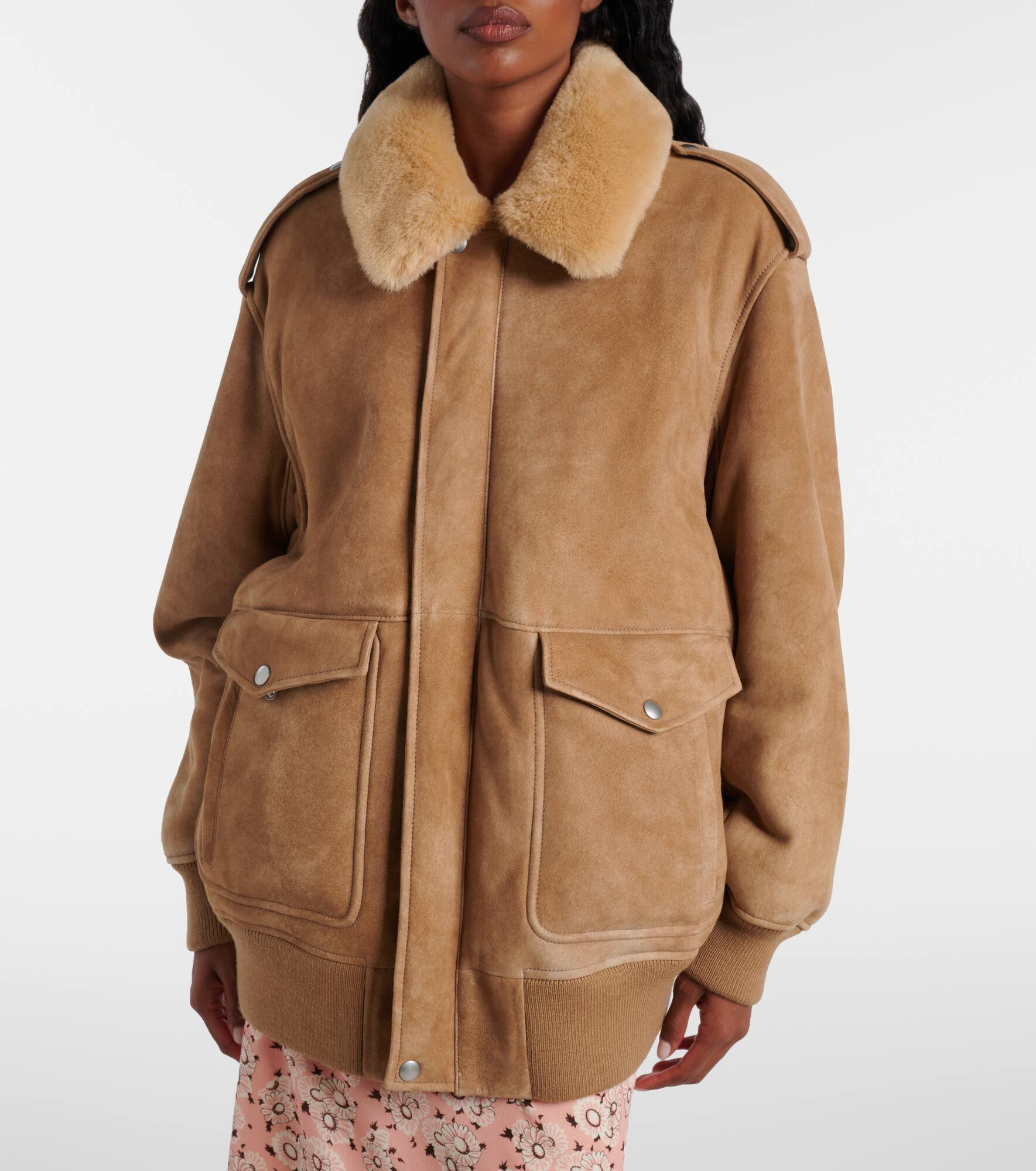 Shearling-trimmed suede jacket - 7
