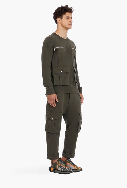 Khaki cotton sweatshirt with pockets - 7