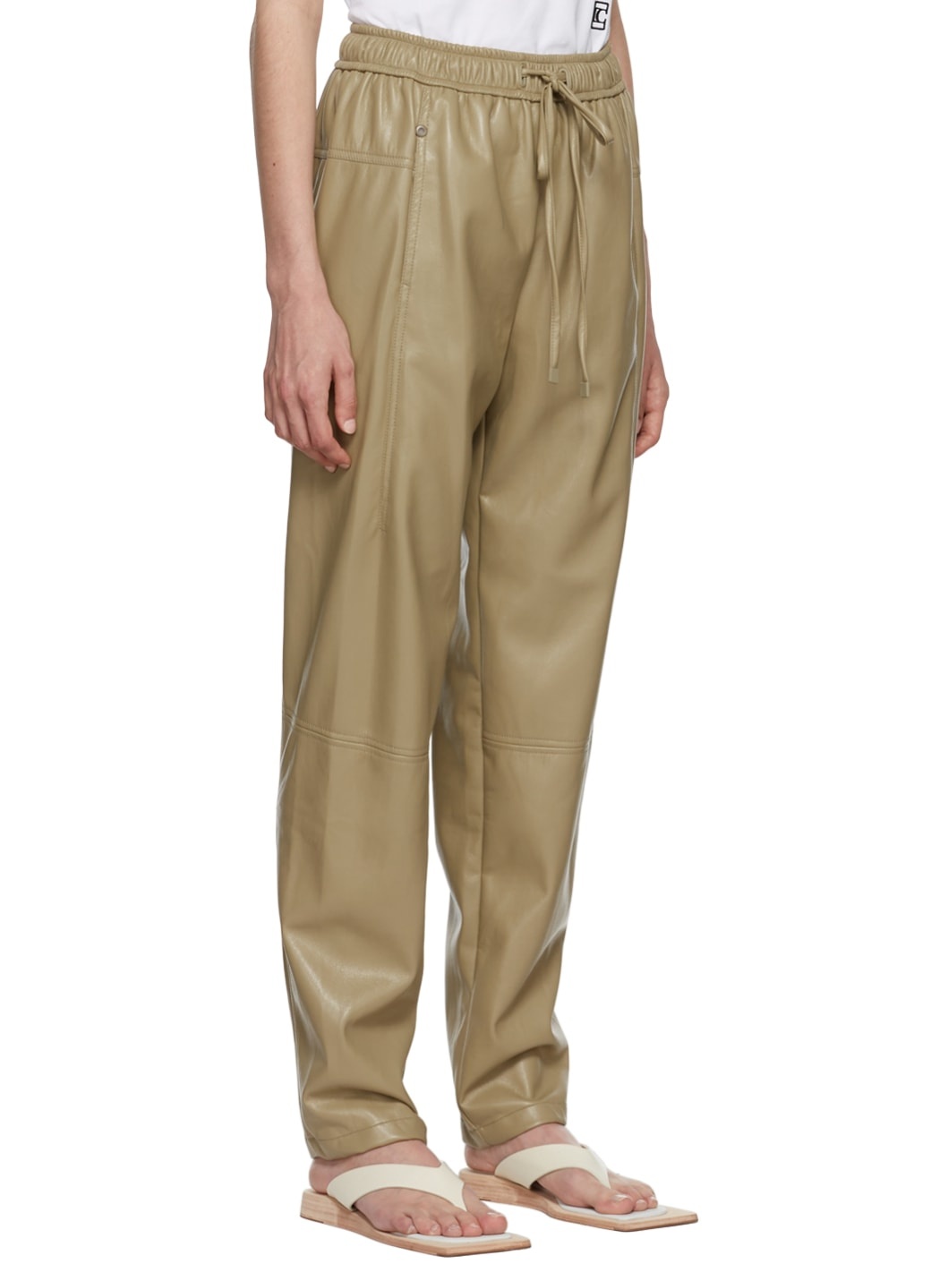 Khaki Jogger Faux-Leather Pants - 2