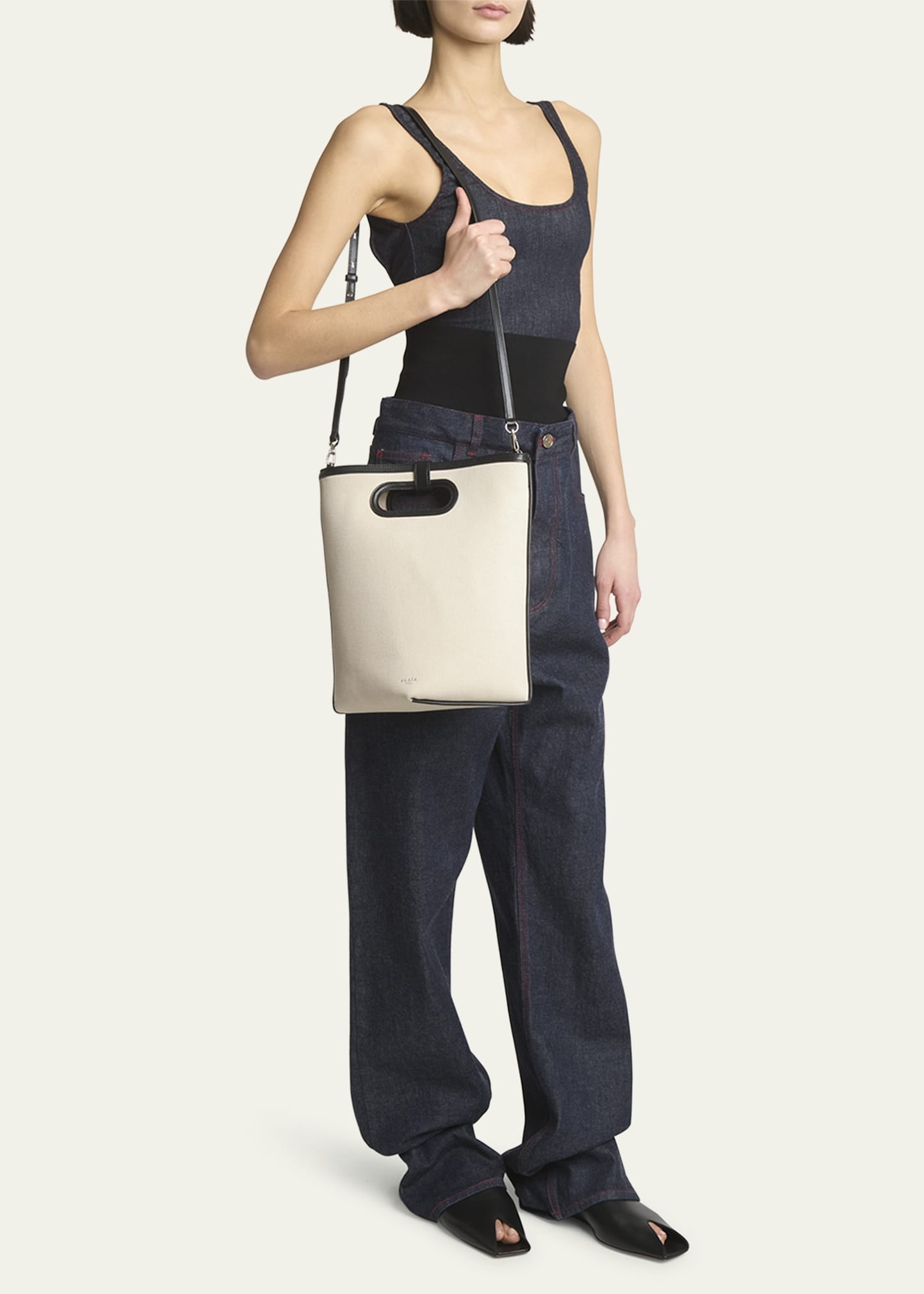 Folded Tote Bag in Canvas and Leather - 5