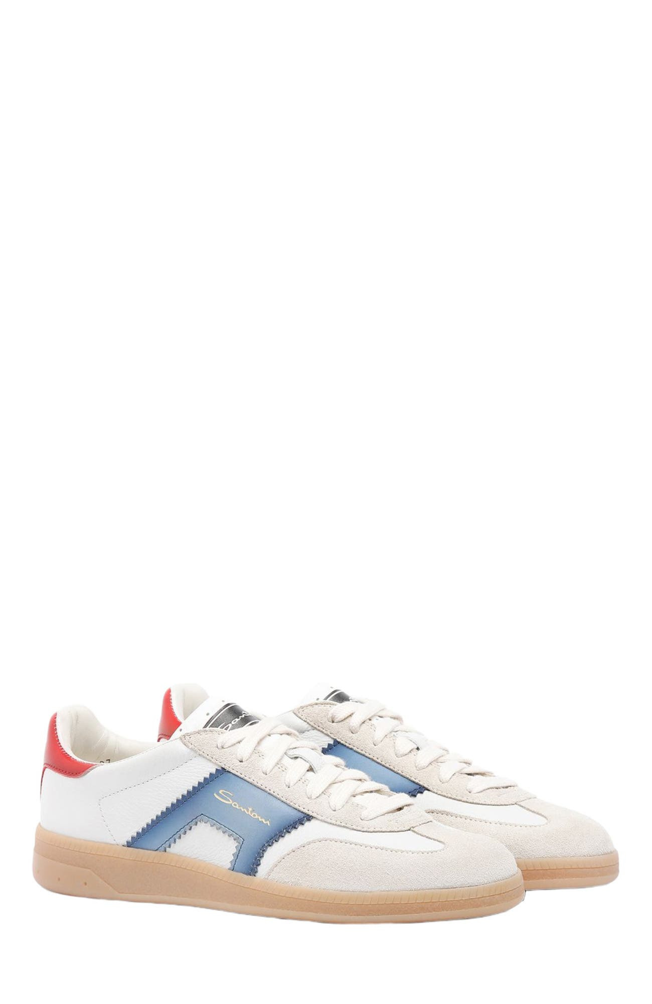 Santoni Women's leather and suede DBS Oly sneaker in White/Blue at Nordstrom - 2
