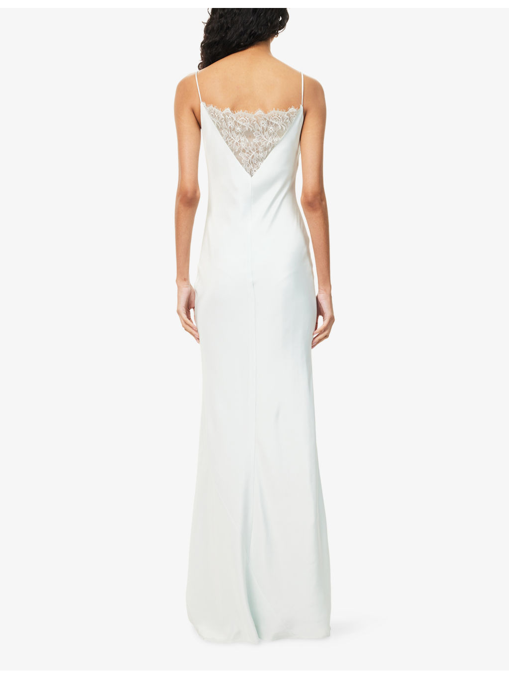 Square-Neck Lace-Panel Silk Maxi Dress - 4