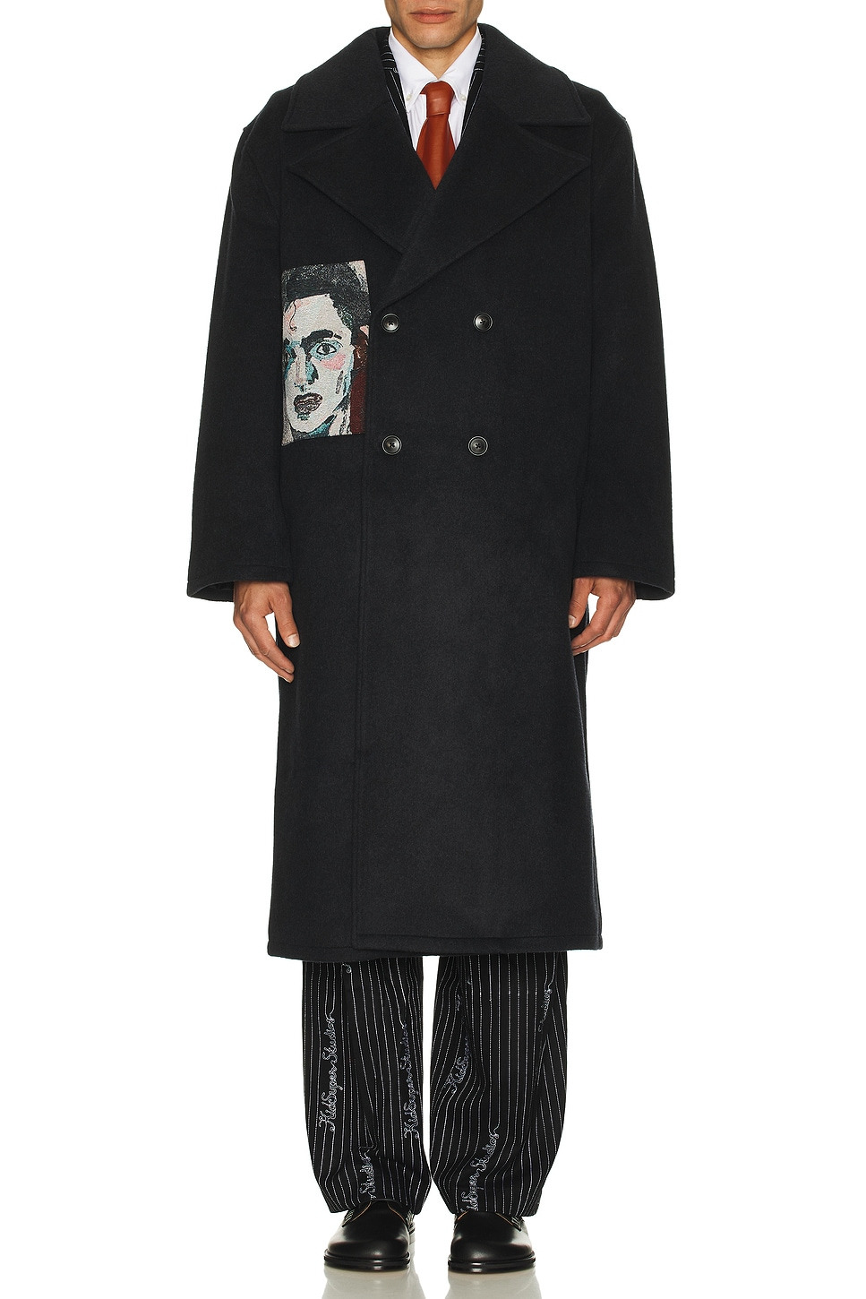 Jacquard Patches Wool Overcoat - 3