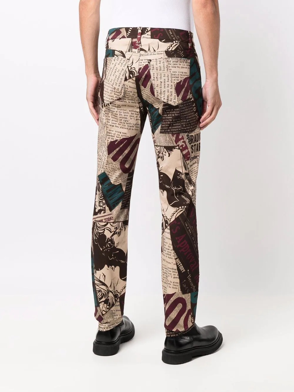 newspaper-print stretch-gabardine trousers - 4