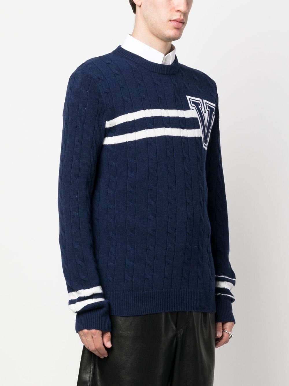 embroidered-logo striped wool jumper - 3