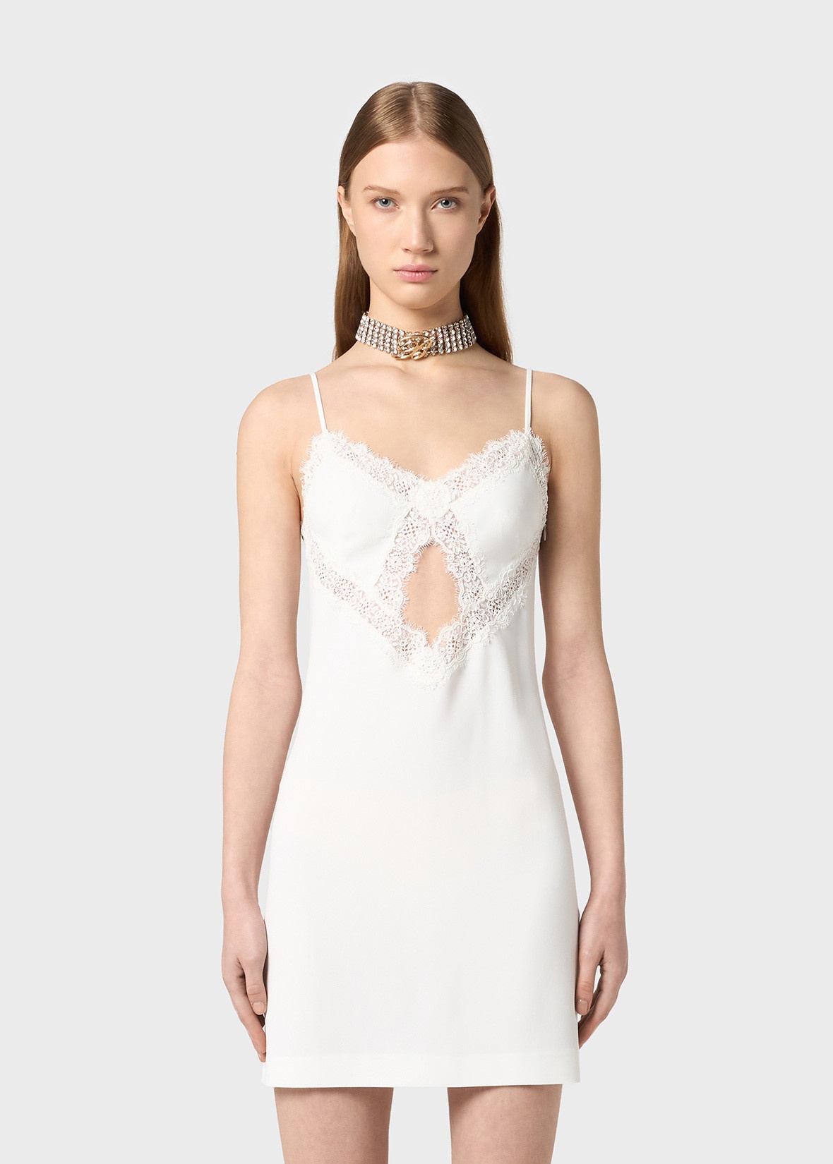 MINI DRESS IN SATIN WITH CUT-OUTS AND LACE - 3