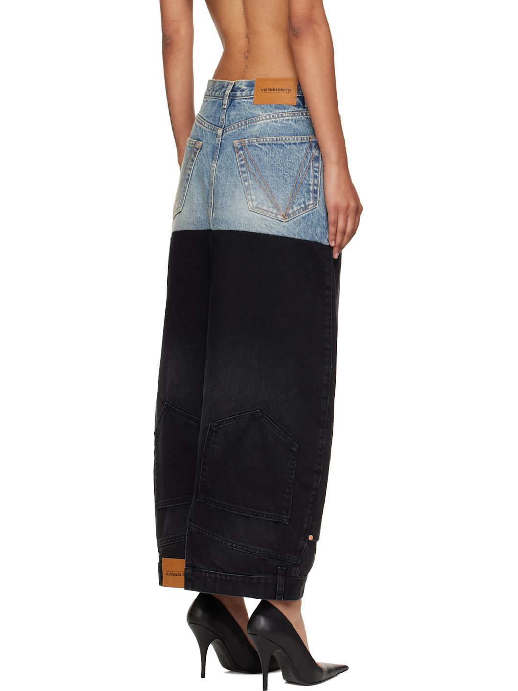 Blue & Black Double Denim Maxi Skirt - 3