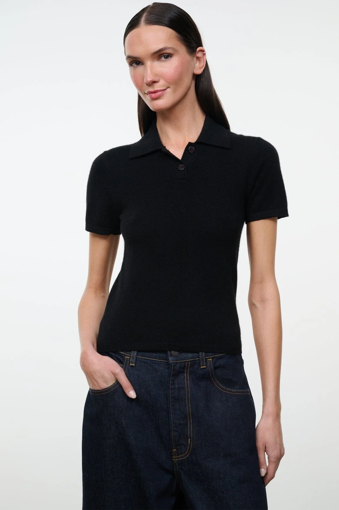 STAUD GINO CASHMERE SWEATER BLACK - 1