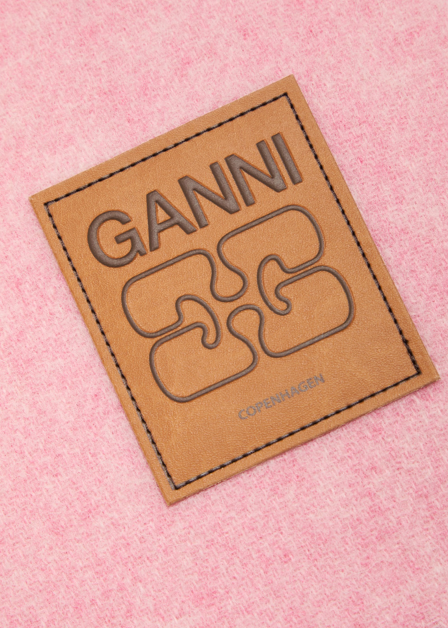 Ganni Designer-appliqué Fringed Wool Scarf - 3