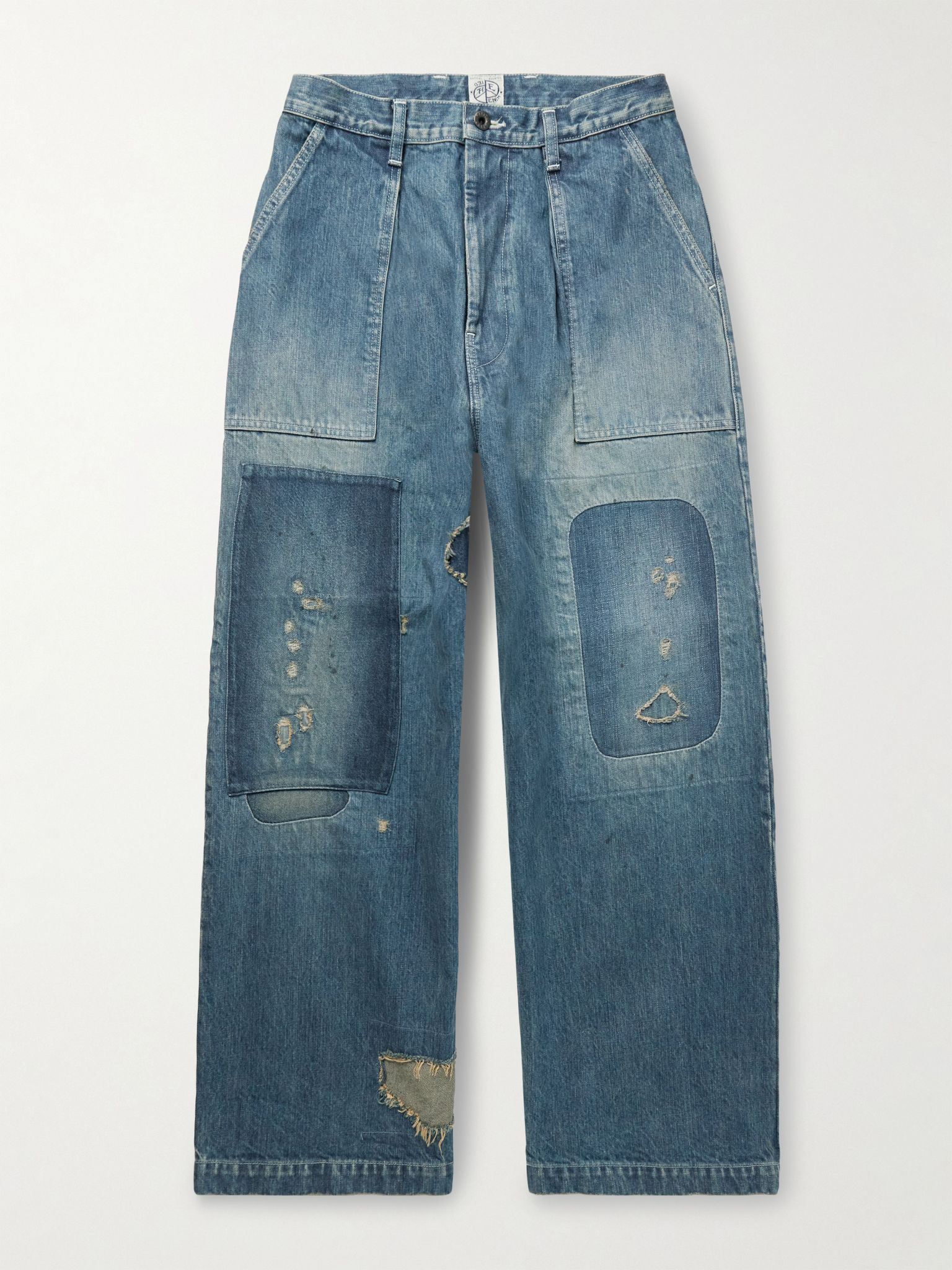 Rushfield Remake Wide-Leg Panelled Distressed Jeans Blue - 1