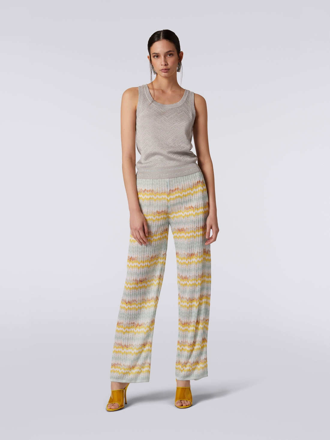 Viscose blend tank top with tone-on-tone chevron and lamé - 2