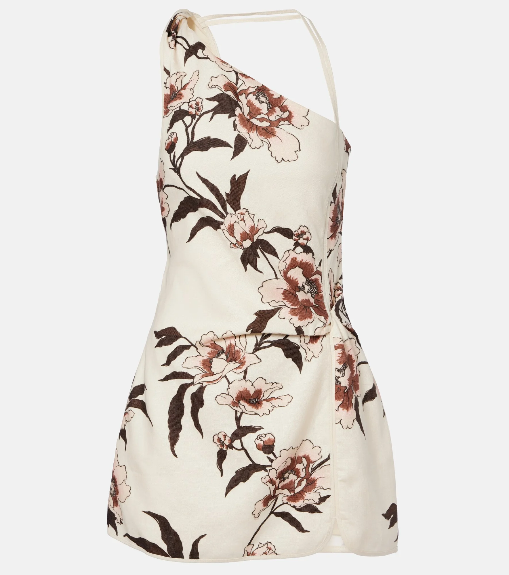 Floral one-shoulder linen minidress - 1