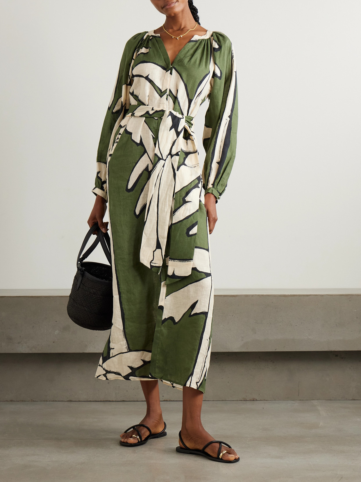 Weaving Weves Belted Printed Linen Maxi Dress - 2
