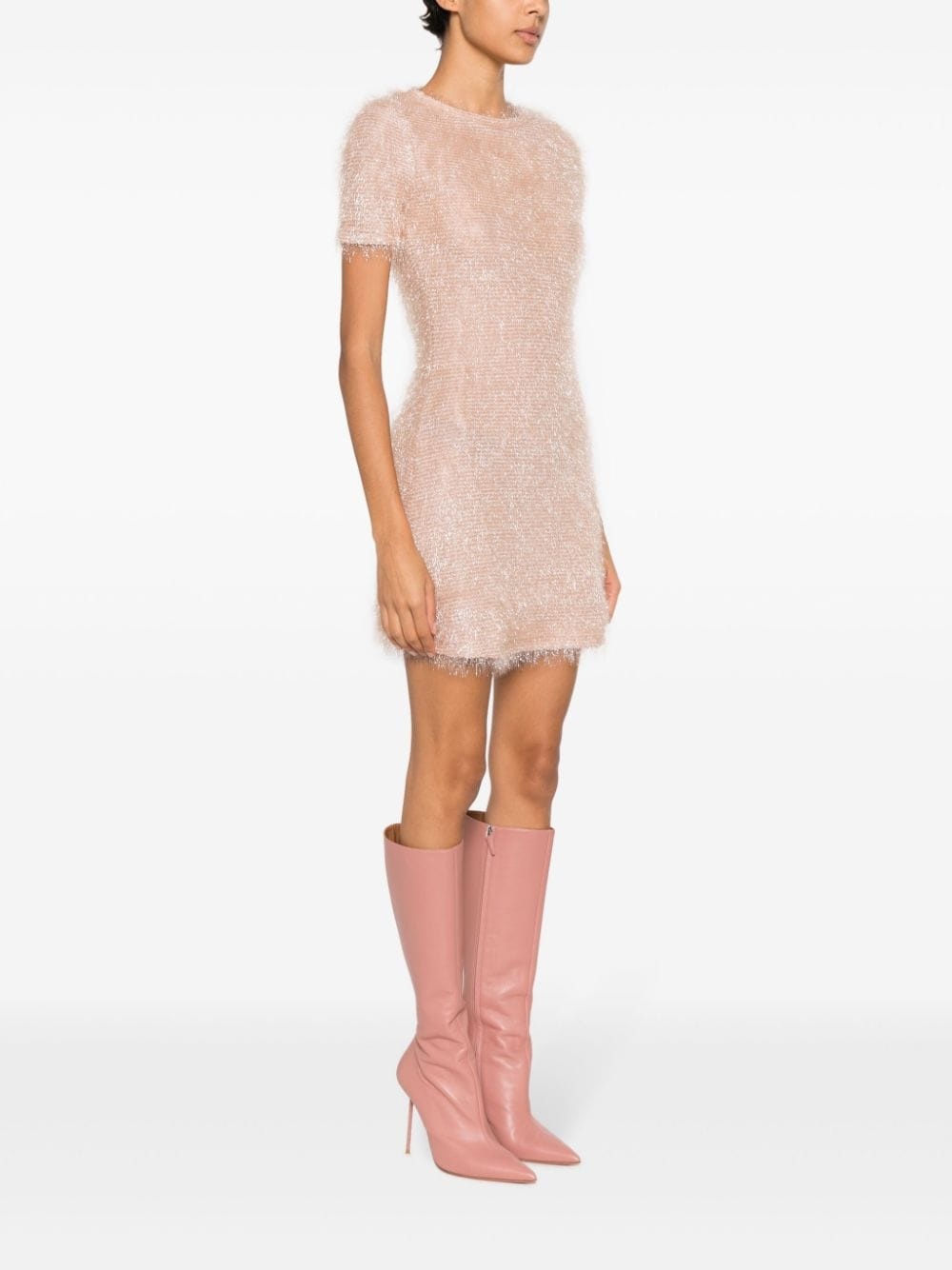 metallic-thread short-sleeve minidress - 3
