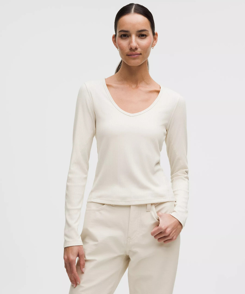 Hold Tight Micro-Rib V-Neck Long-Sleeve Shirt 1