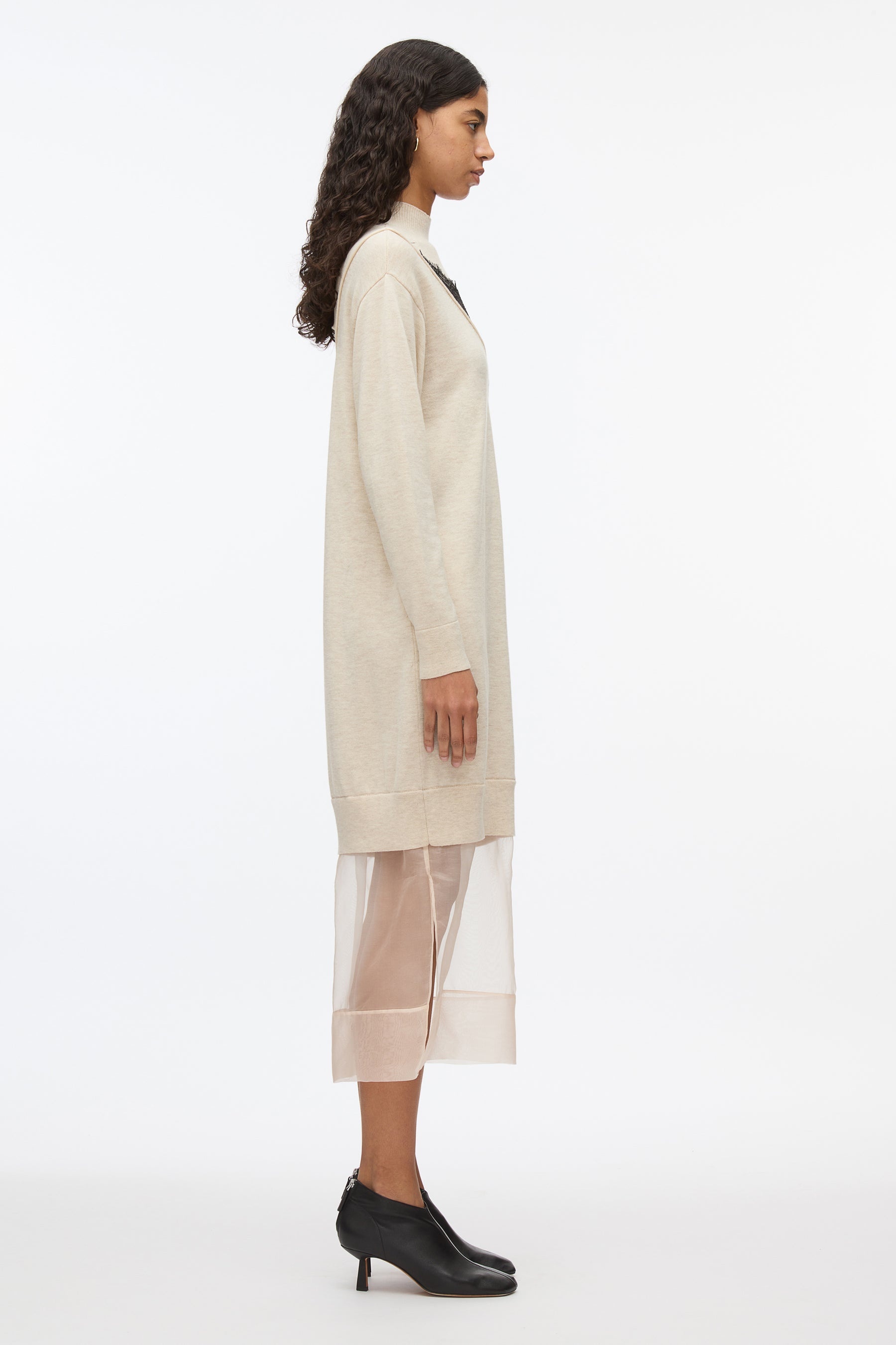 Mockneck Knit Dress with Lace Inlay - 2