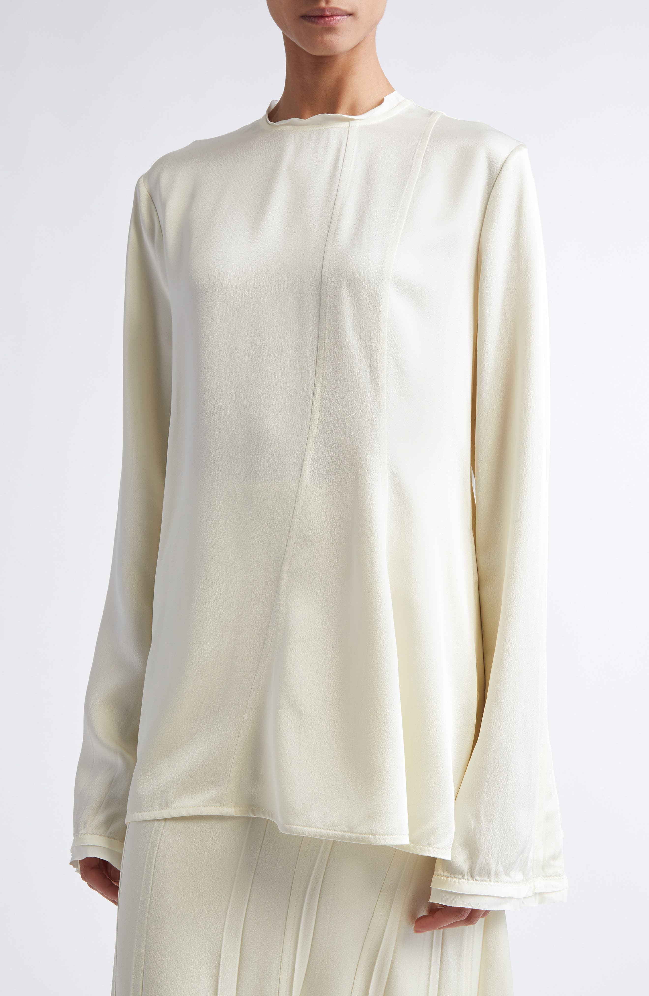 Jil Sander Long Sleeve Reversed Satin Top in Cornsilk at Nordstrom - 4
