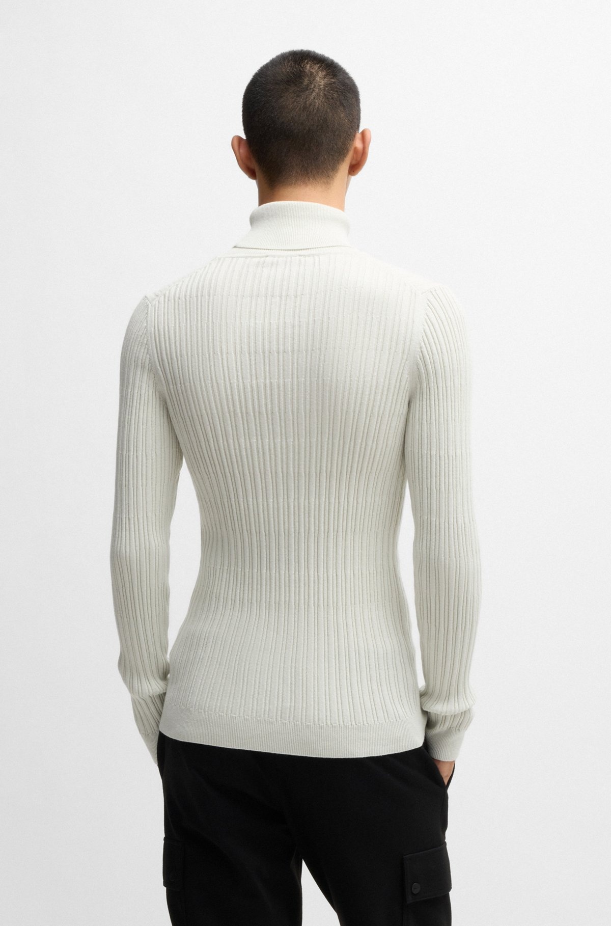 RIBBED ROLLNECK SWEATER IN COTTON AND WOOL - 5