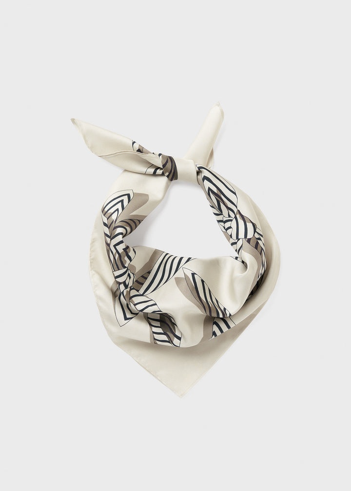 Knotted monogram silk scarf creme - 7
