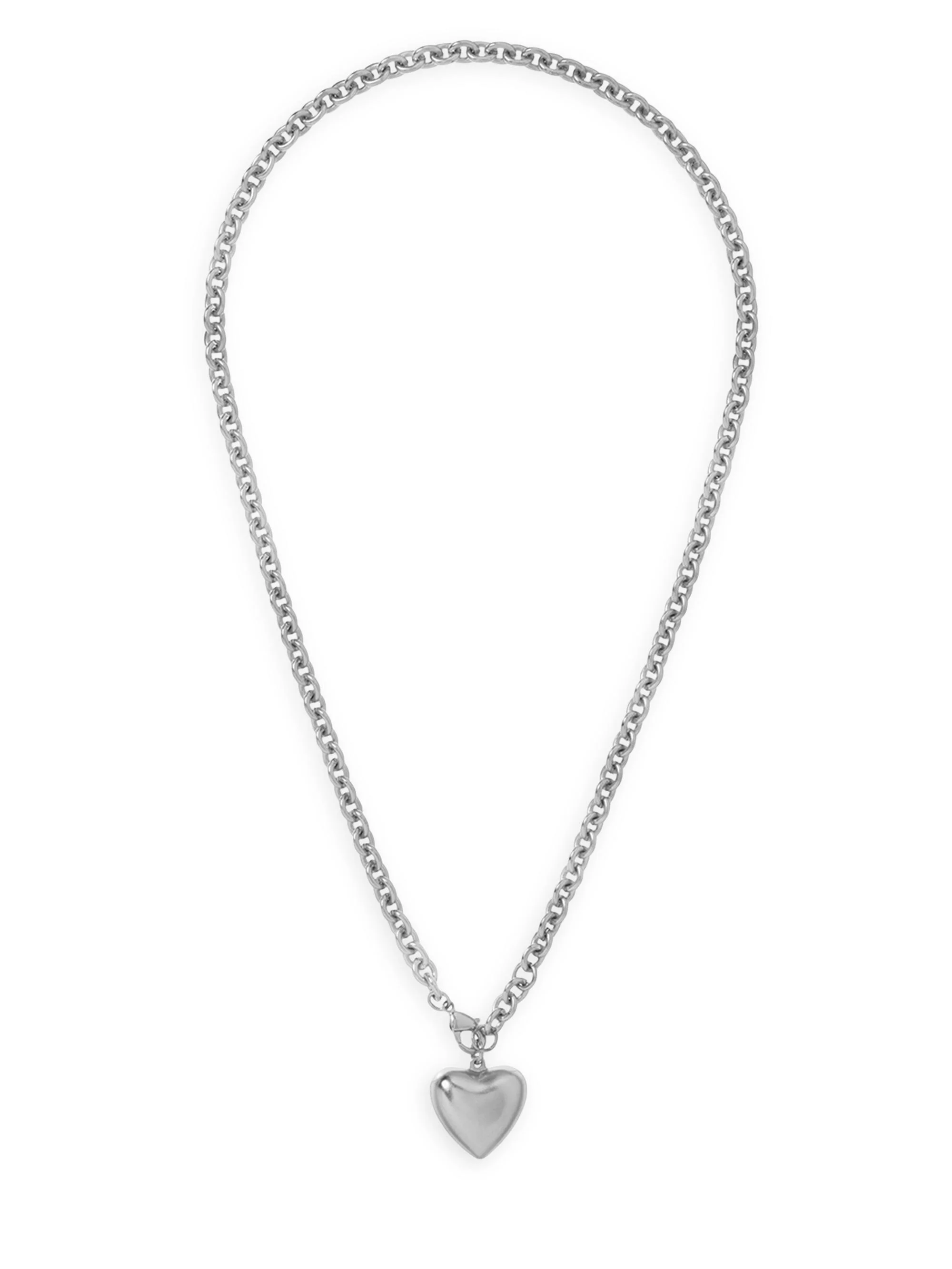 Women's Mini Puffy Hearts Silvertone Pendant Necklace - Silver - 1
