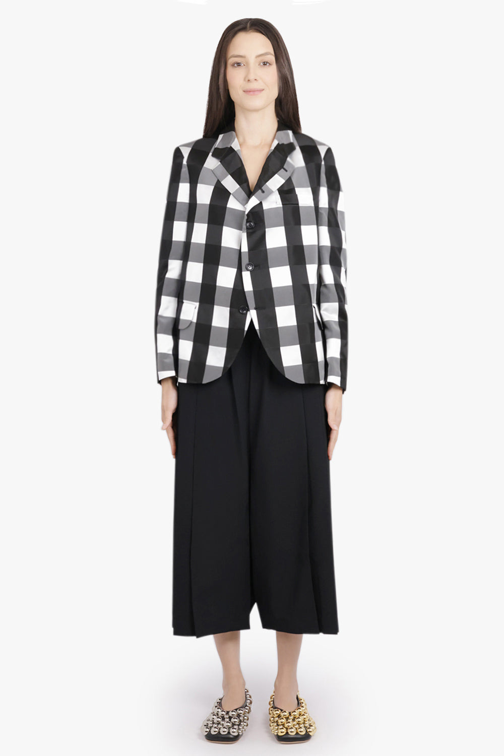 BIG CHECK PRINT TAILORED JACKET WITH CURVED FRONT | BLACK/WHITE - 4