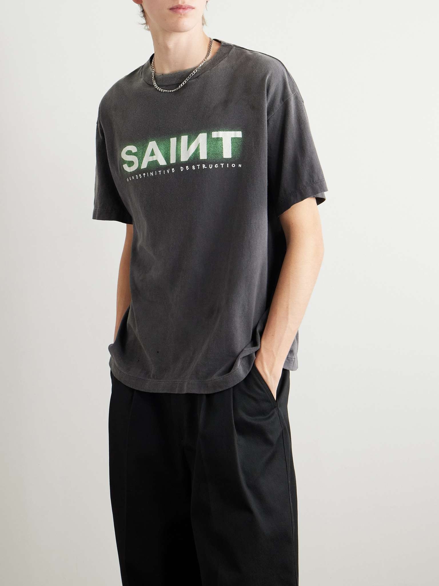 Distressed Logo-Print Cotton-Jersey T-Shirt - 3
