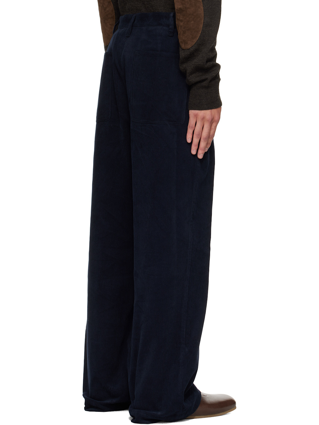 Navy Side Button Corduroy Trousers - 3