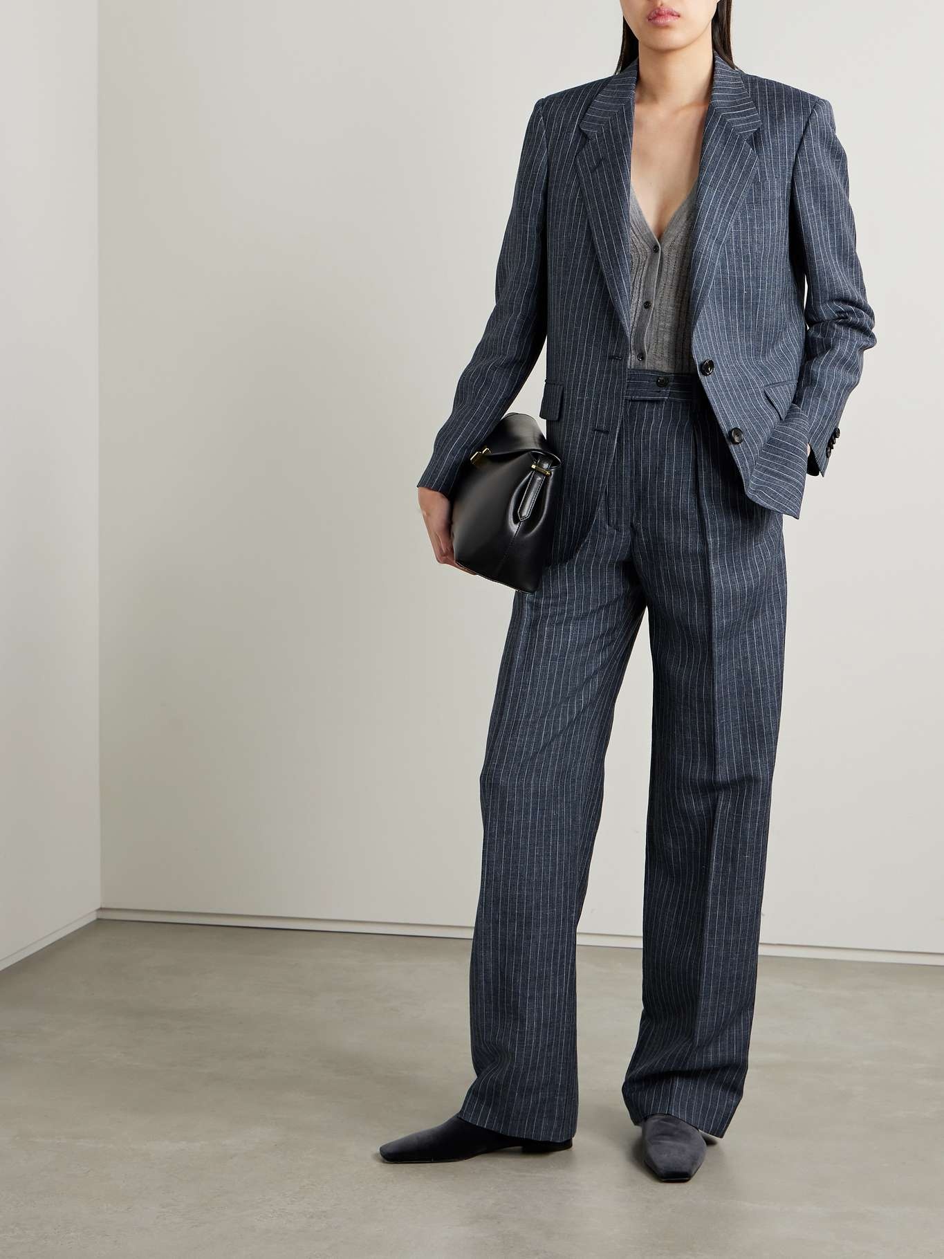 Pinstriped linen, wool and silk-blend blazer - 2