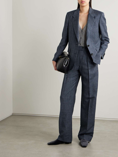 Loro Piana Pinstriped linen, wool and silk-blend blazer outlook