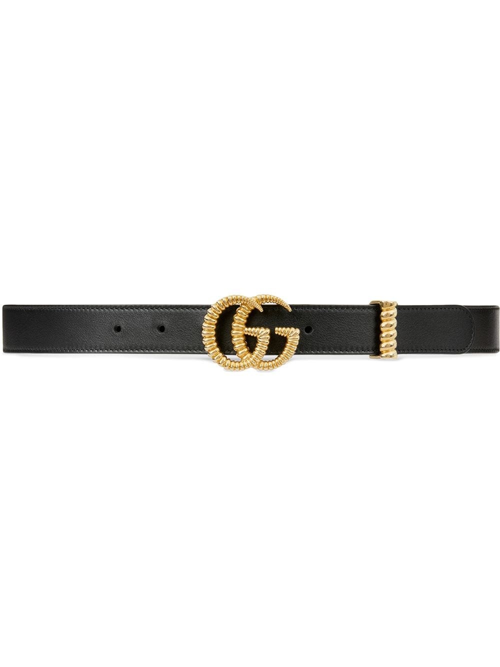 Leather belt with torchon Double G buckle - 1