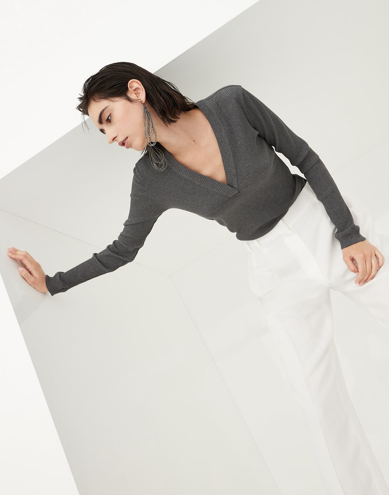 Cotton ribbed jersey T-shirt with shiny tab 4