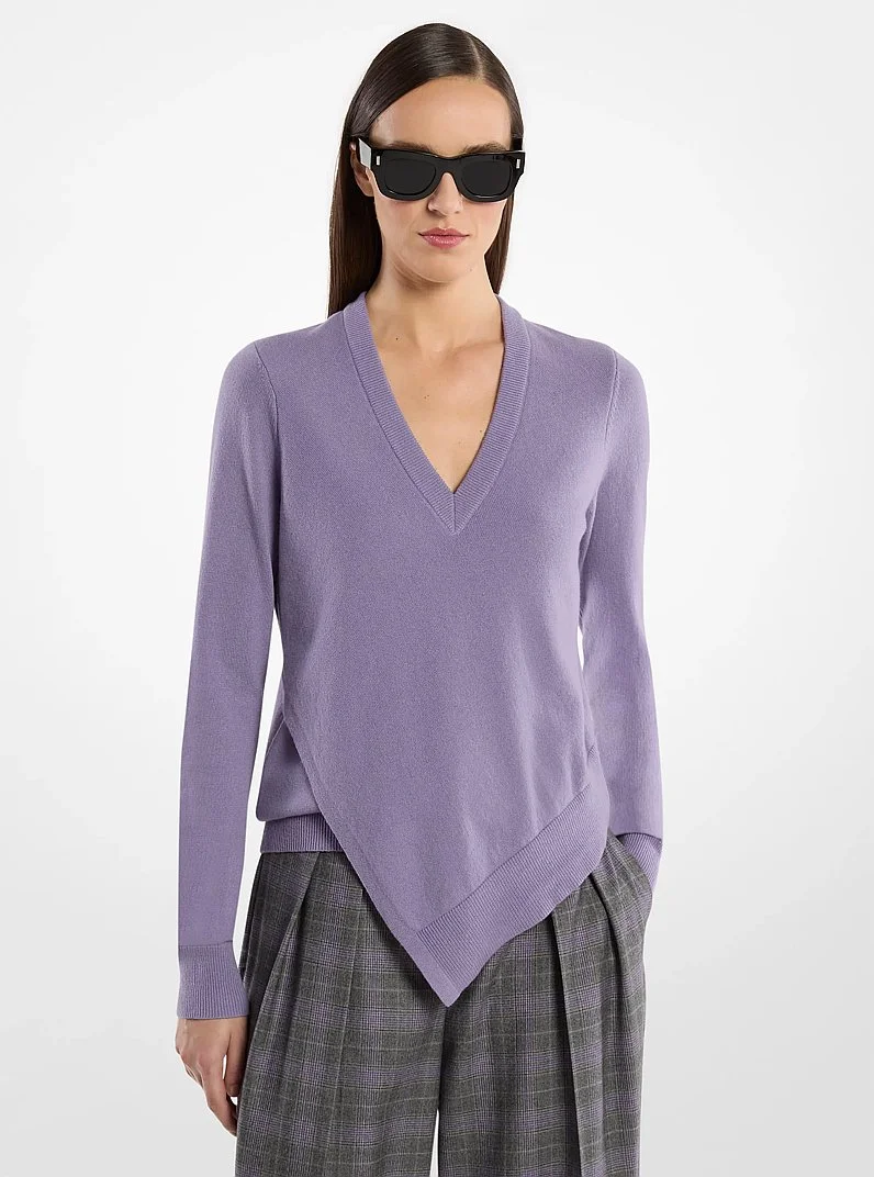 Cashmere V-Neck Asymmetric Sweater - 1
