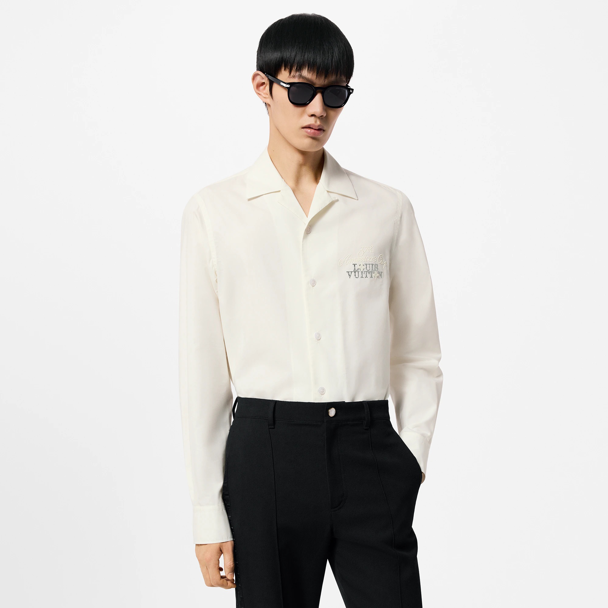 Embellished Open Collar Long-Sleeved Shirt - 2