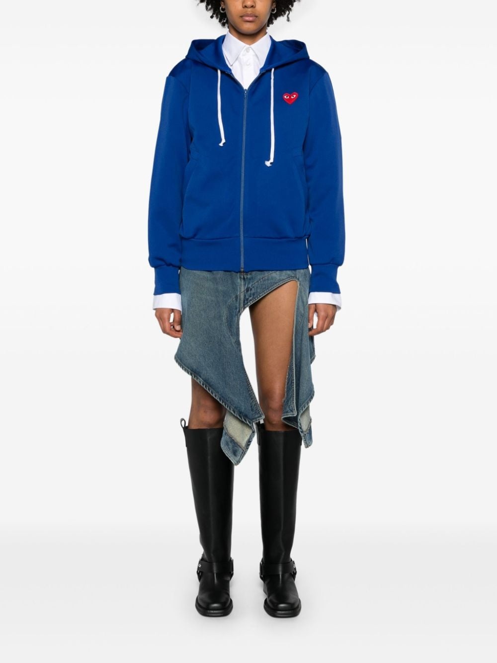 heart-patch zip-up hoodie - 2