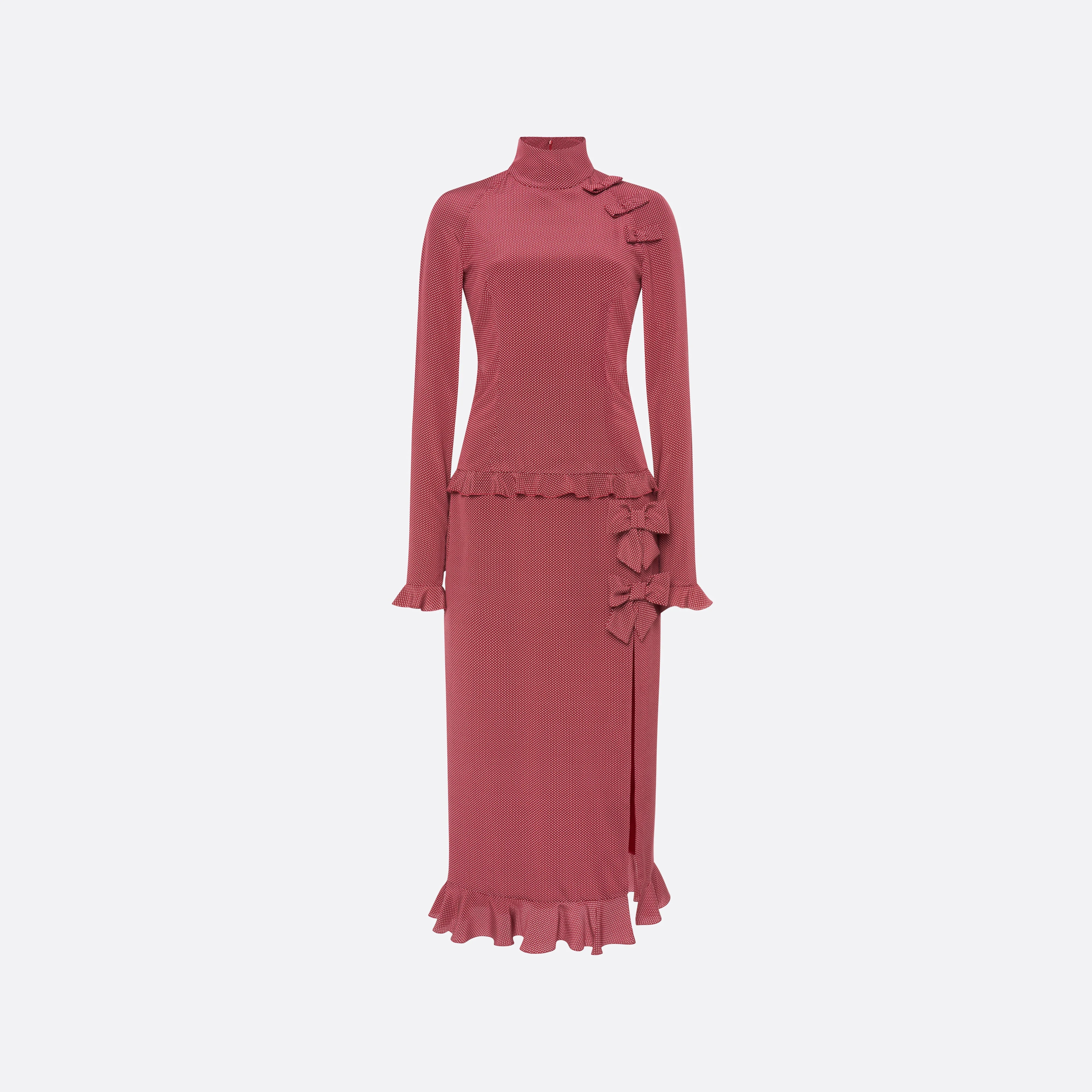 POLKA-DOT SILK HIGH-NECK MIDI DRESS - 1