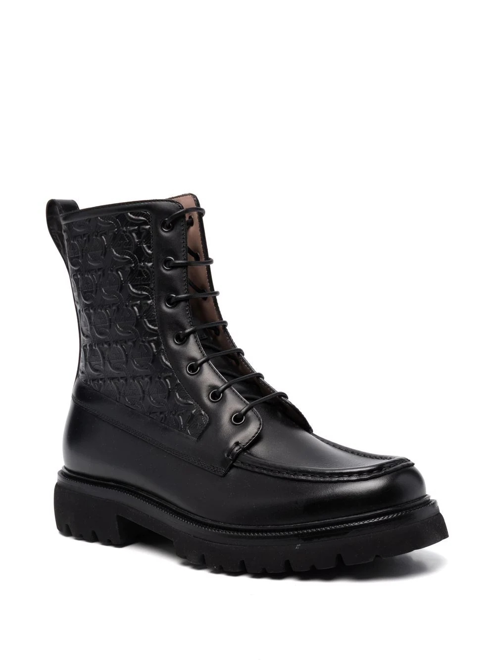 Gancini-embossed lace-up combat boots - 2