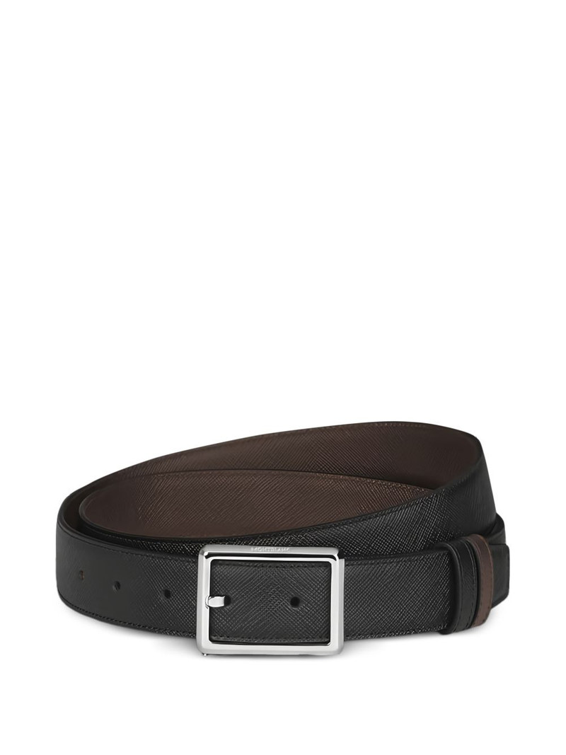 reversible square-buckle textured leather belt 1