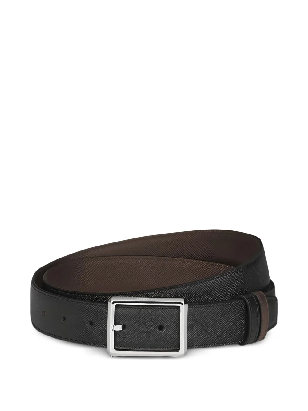 reversible square-buckle textured leather belt - 1