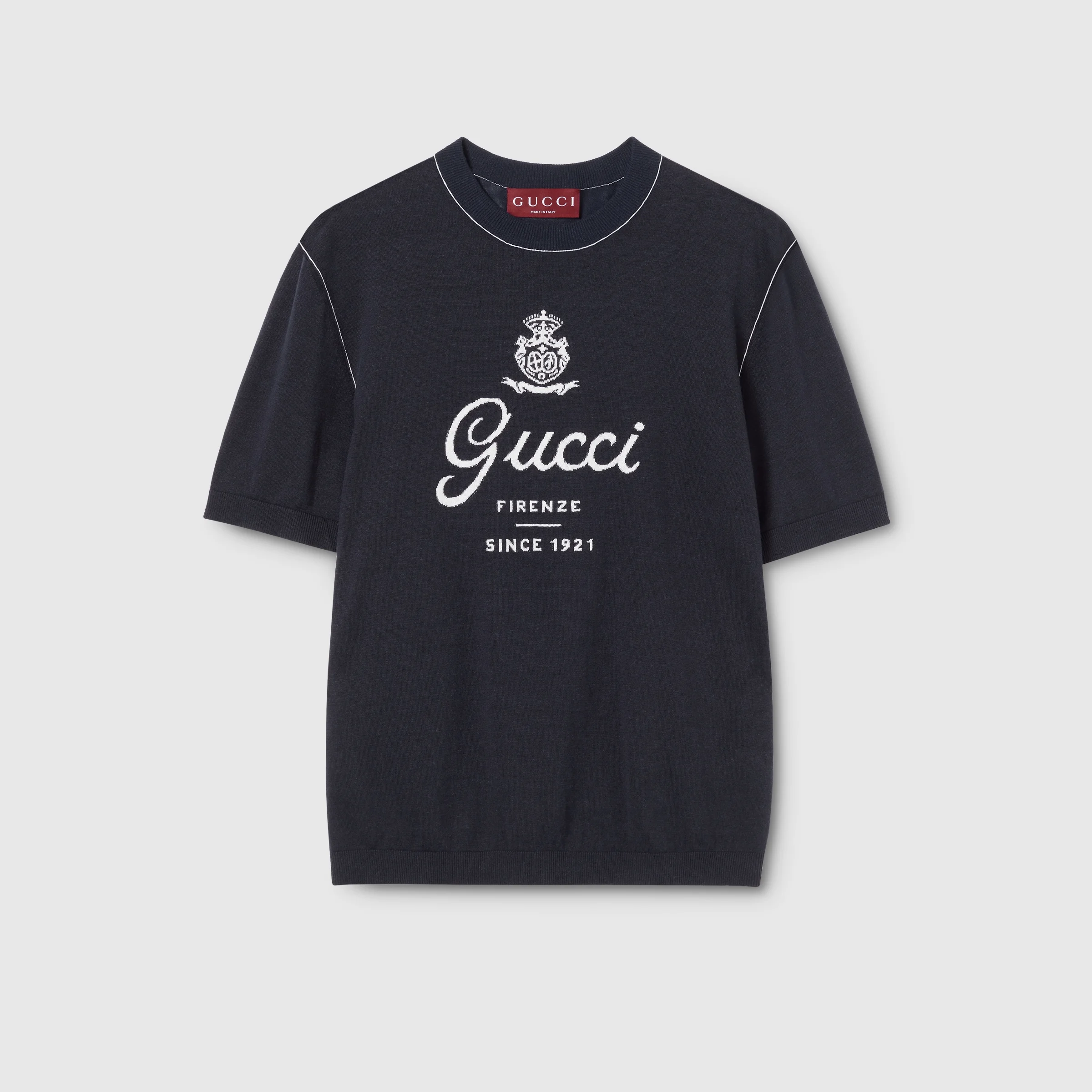 Knit silk linen T-shirt with intarsia - 1