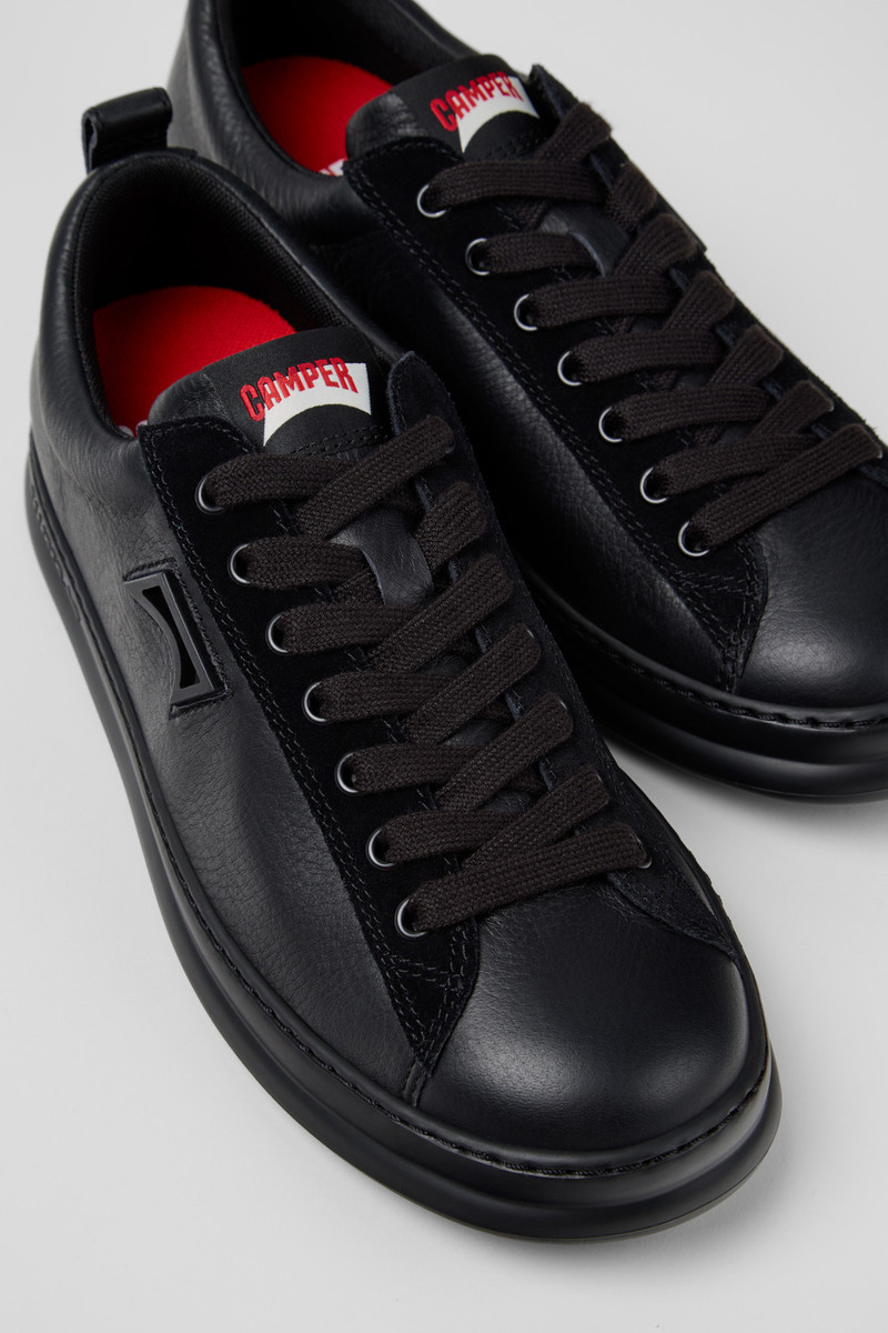 Black Leather and Nubuck Sneakers for Men. 2