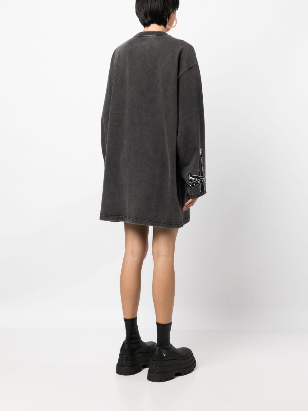 long-sleeve cotton mini dress - 4