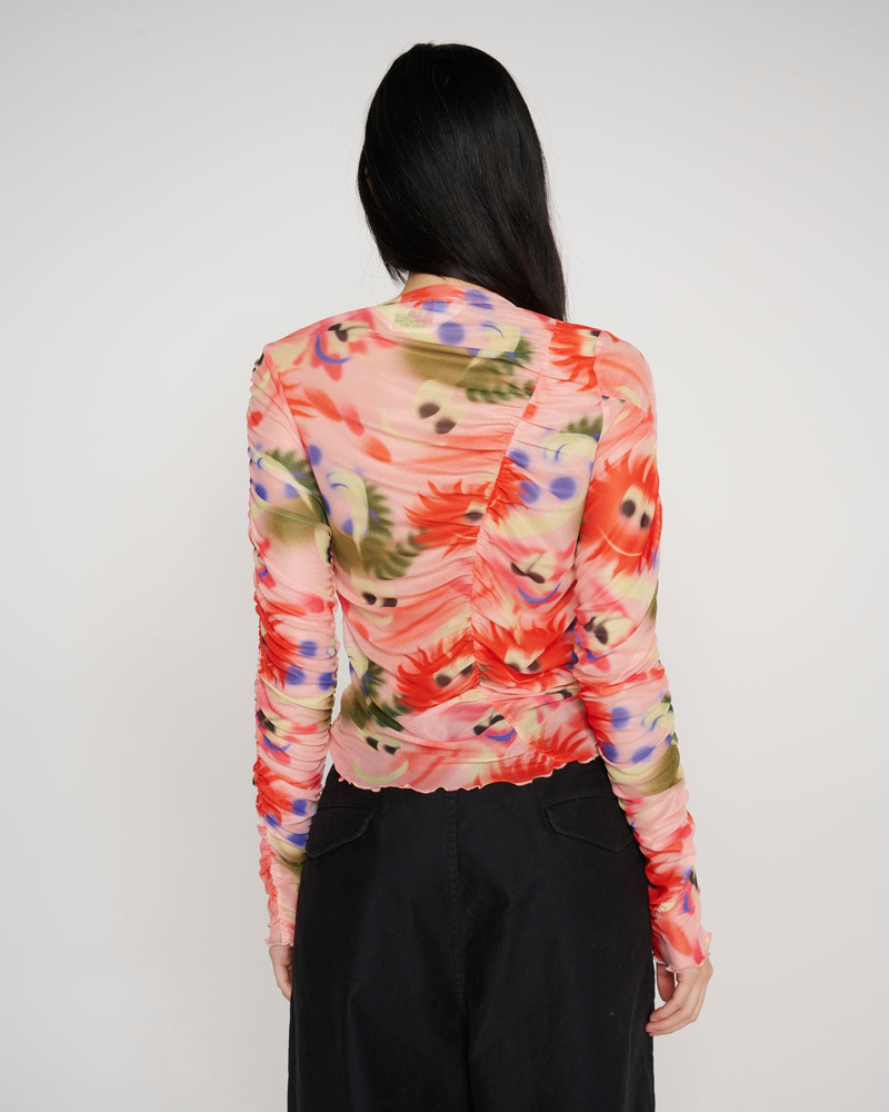 BRAIN DEAD Fuzzy Friends Hyper Mesh Long Sleeve Top - Pink Multi outlook