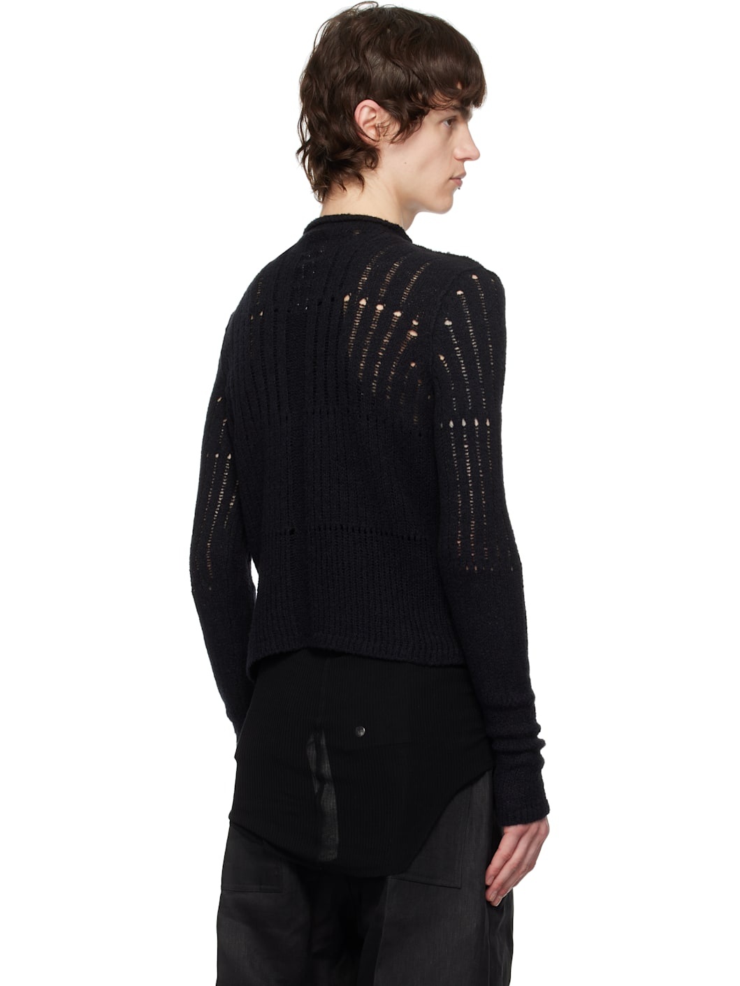 Black Hollywood Cropped Biker Round Neck Sweater - 3