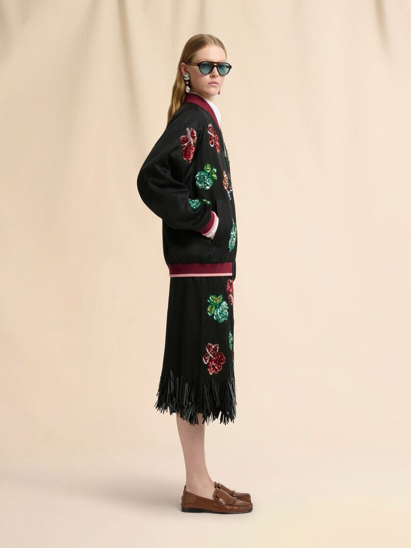BLACK SATIN JACKET WITH SEQUIN FLOWERS 6