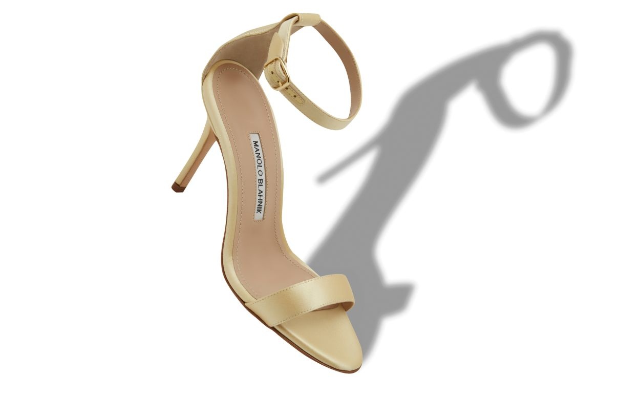 Light Cream Satin Ankle Strap Sandals - 2