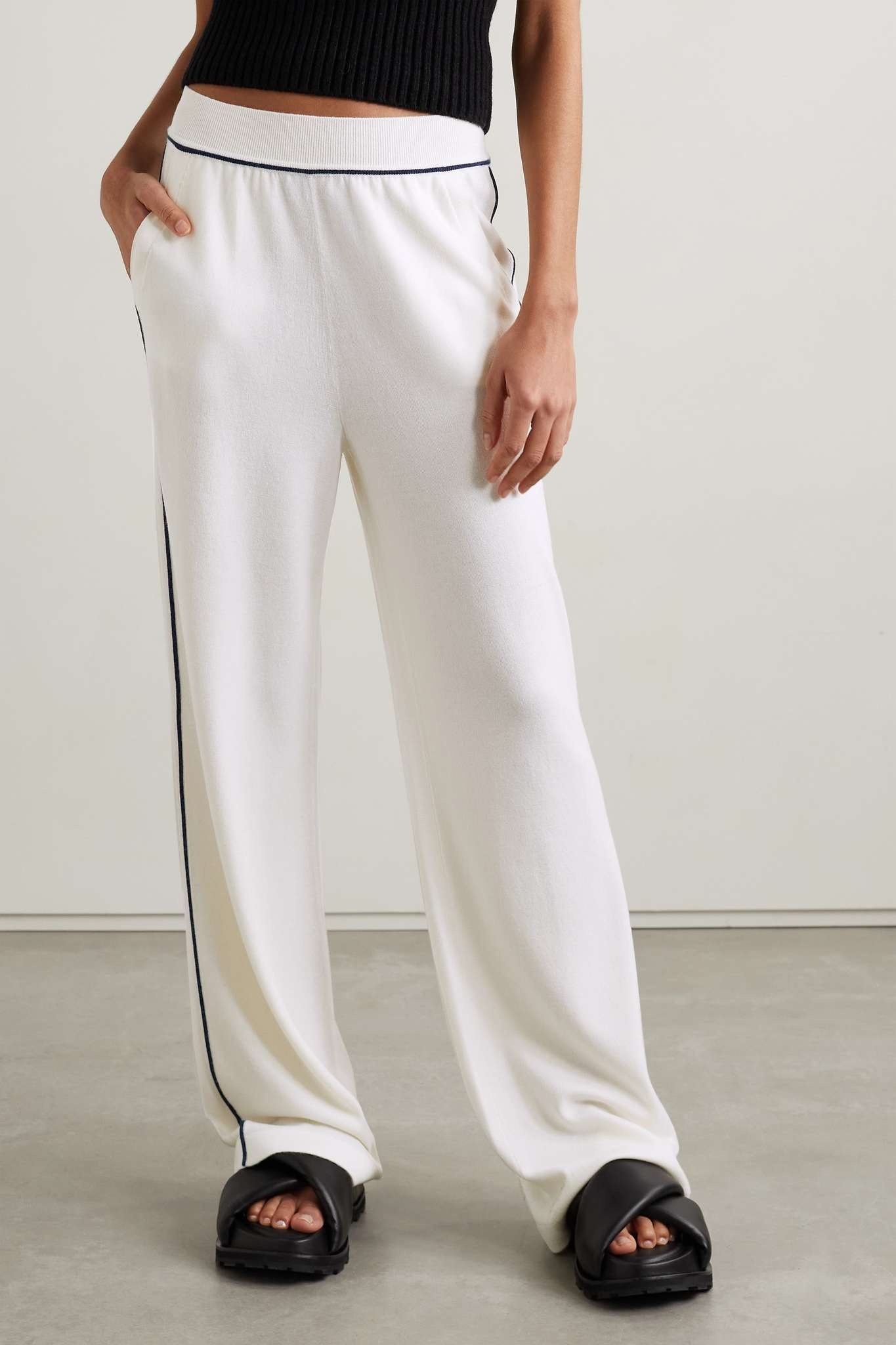 University piped cashmere wide-leg pants - 3