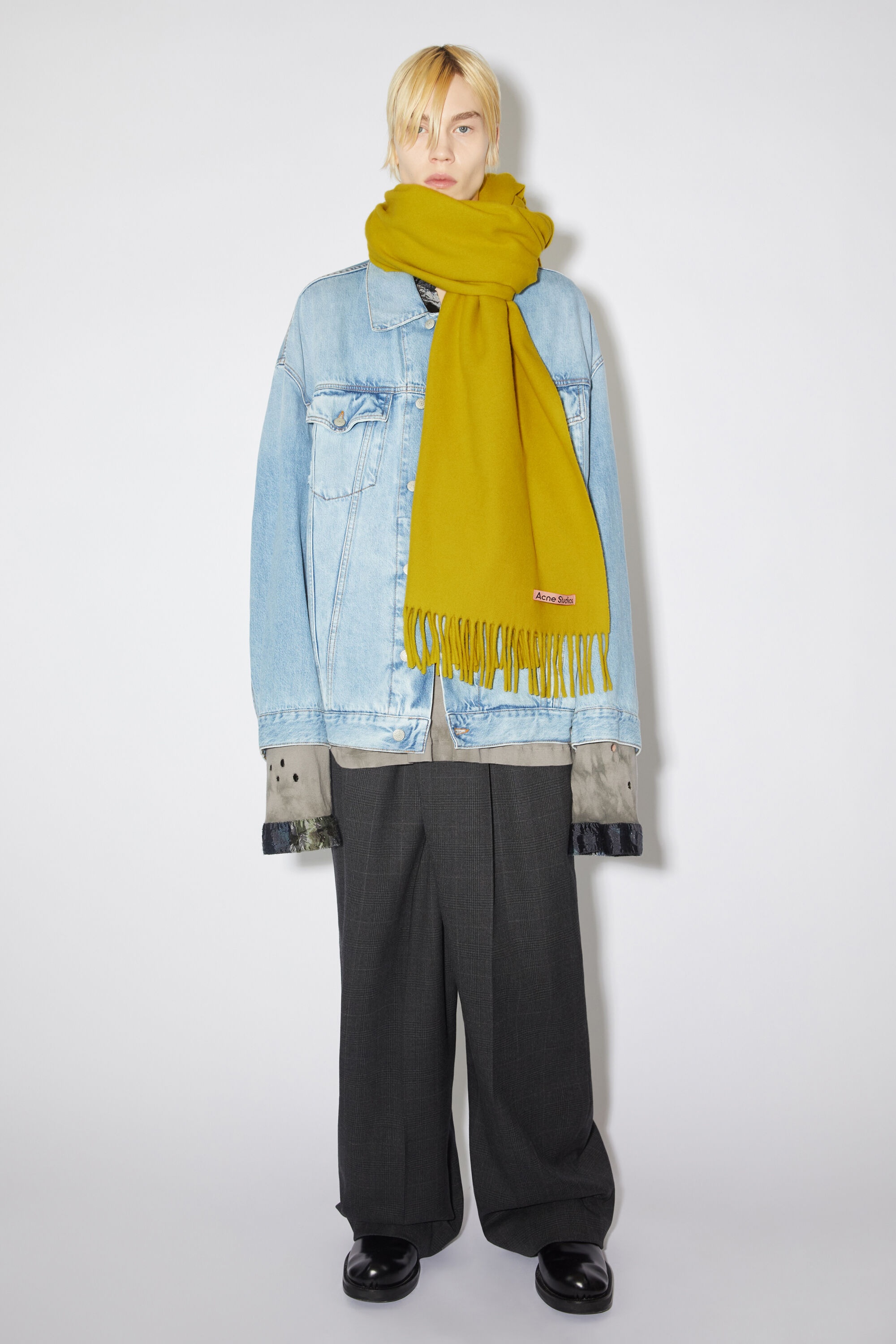 Fringe wool scarf - oversized - Acid yellow - 3