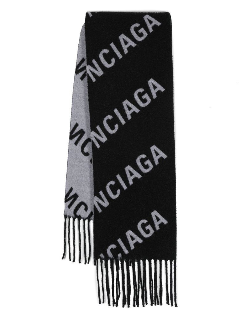 fringed jacquard-logo scarf - 1