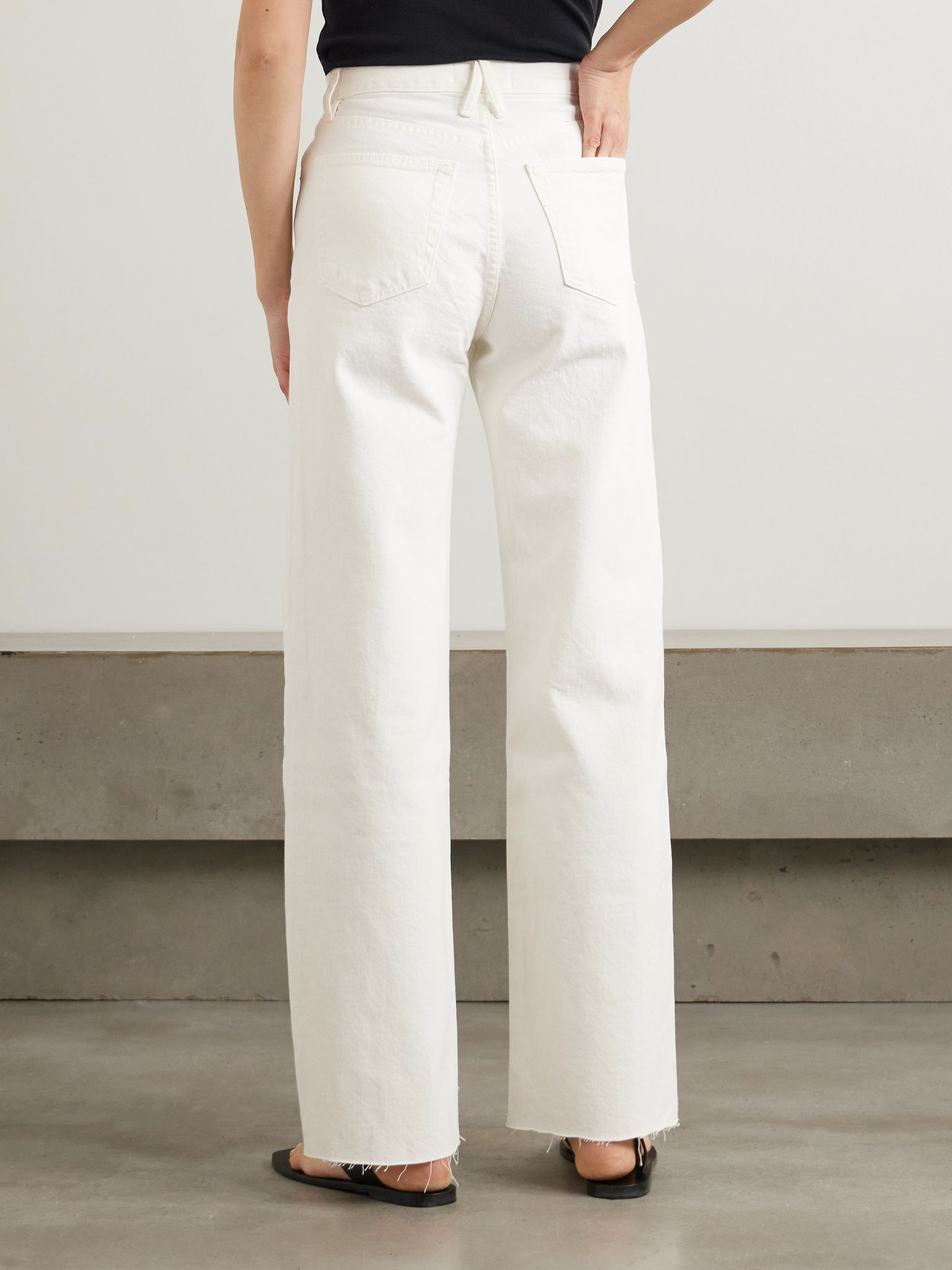 Grace frayed high-rise wide-leg jeans White - 4