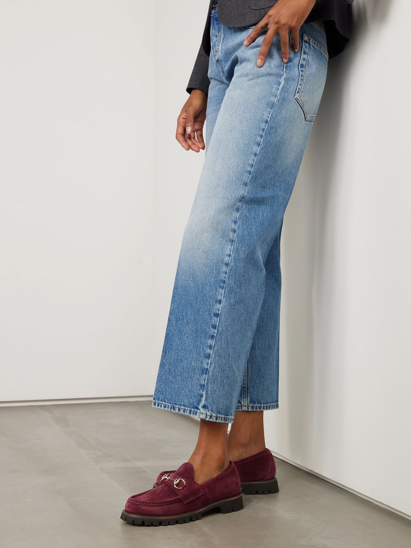 GUCCI Sylke horsebit-detailed suede loafers Burgundy outlook